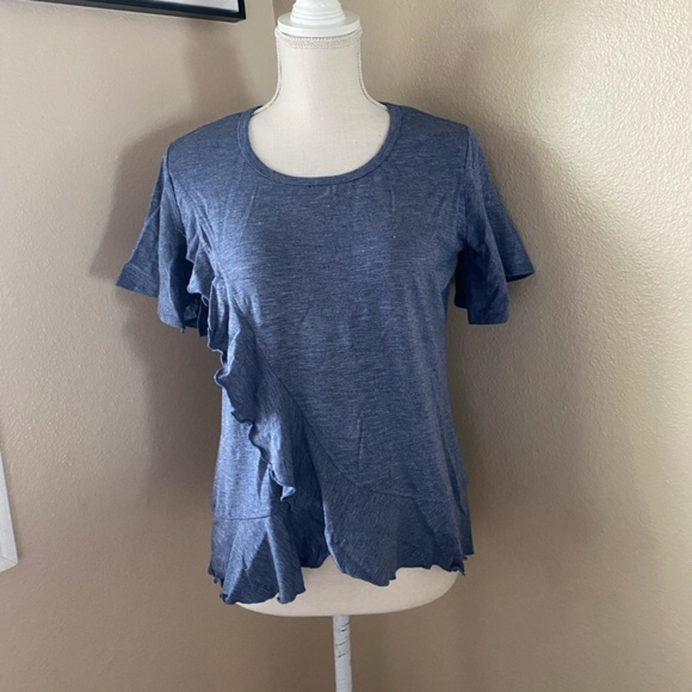 Metric New York chambray blue ruffle tee, Sz. M